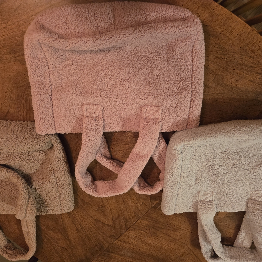 Cozy Sherpa Tote Bag - Pink and Tan - Picture 2 of 6